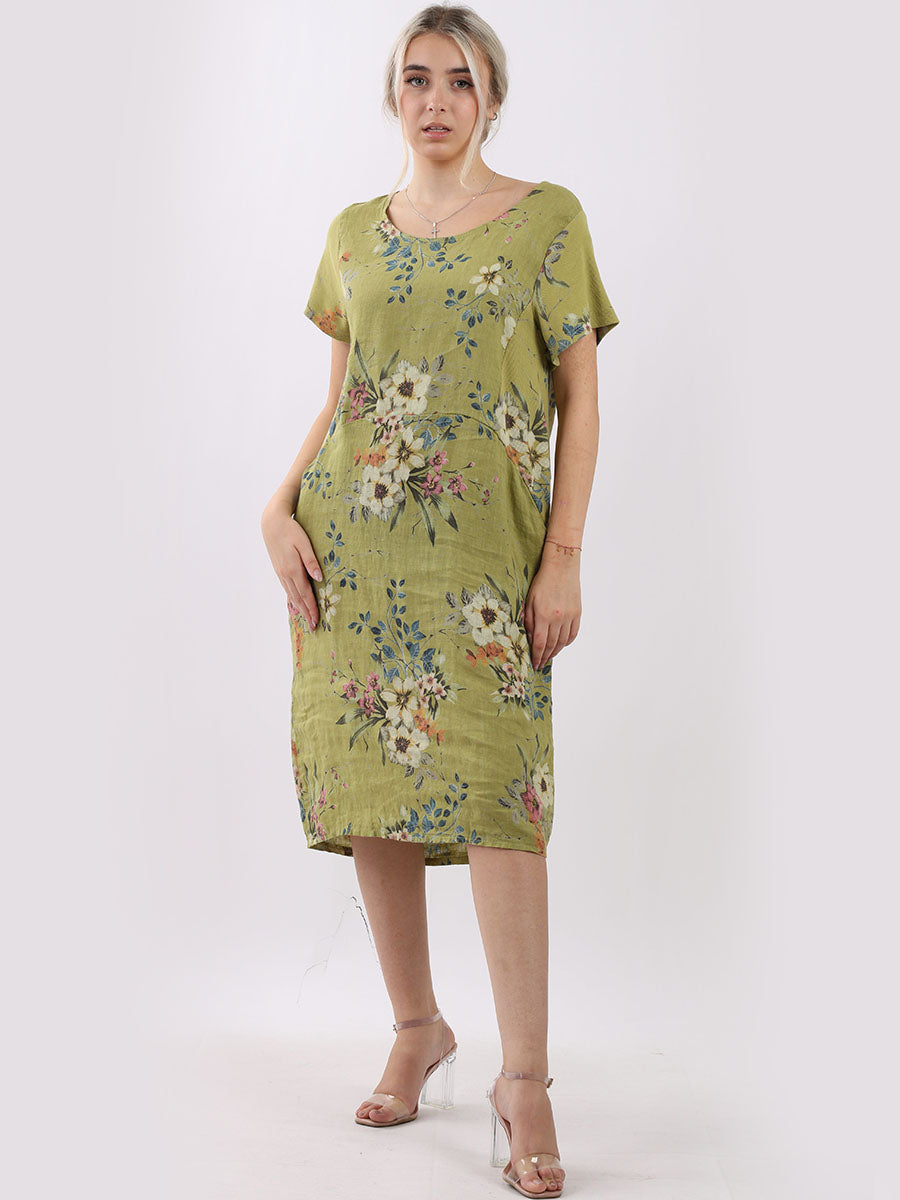 Floral Linen Dress Lime