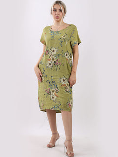 Floral Linen Dress Lime