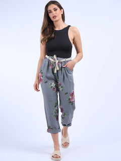 Floral Linen Trouser Denim
