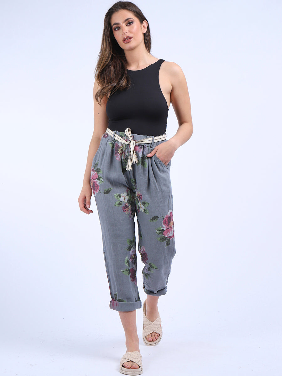 Floral Linen Trouser Denim