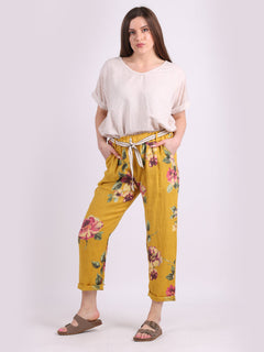 Floral Linen Trouser Mustard
