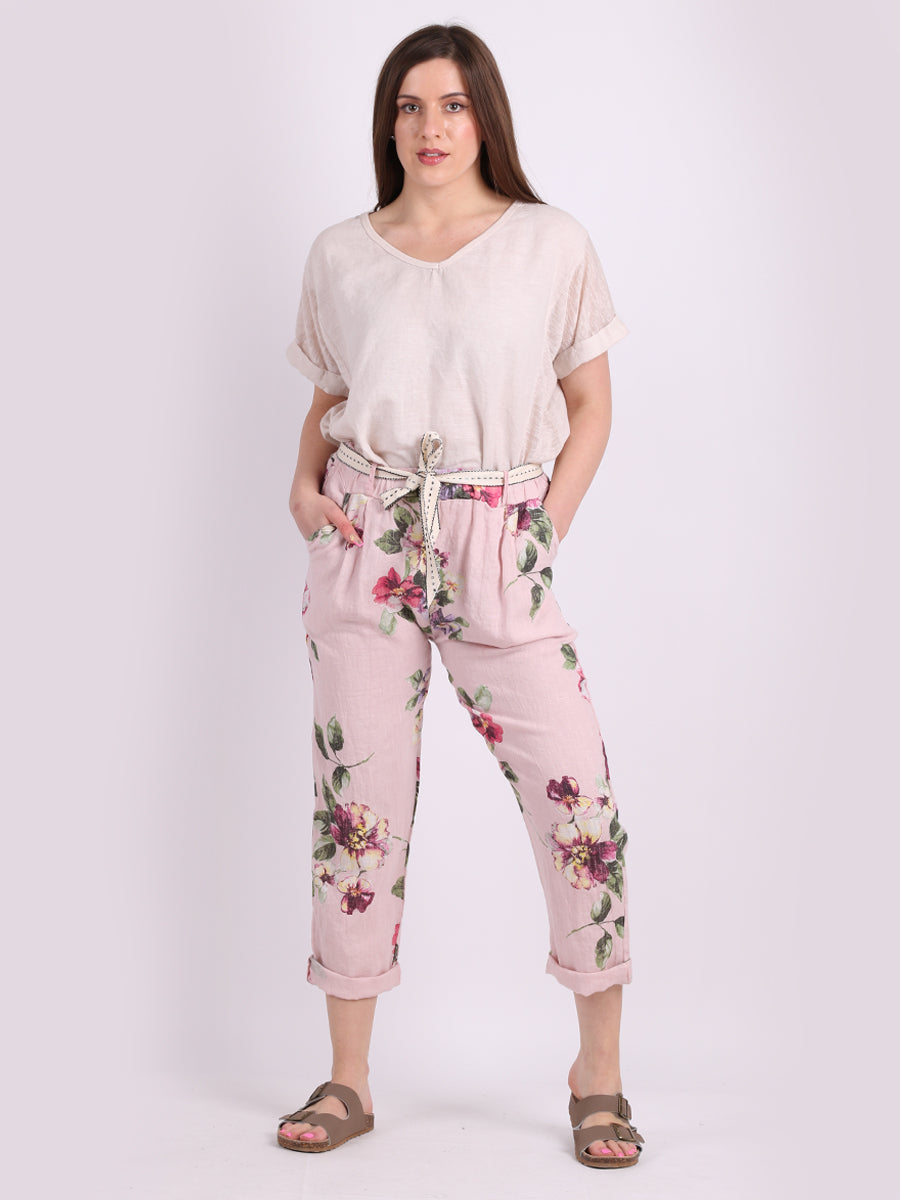 Floral Linen Trouser Pink