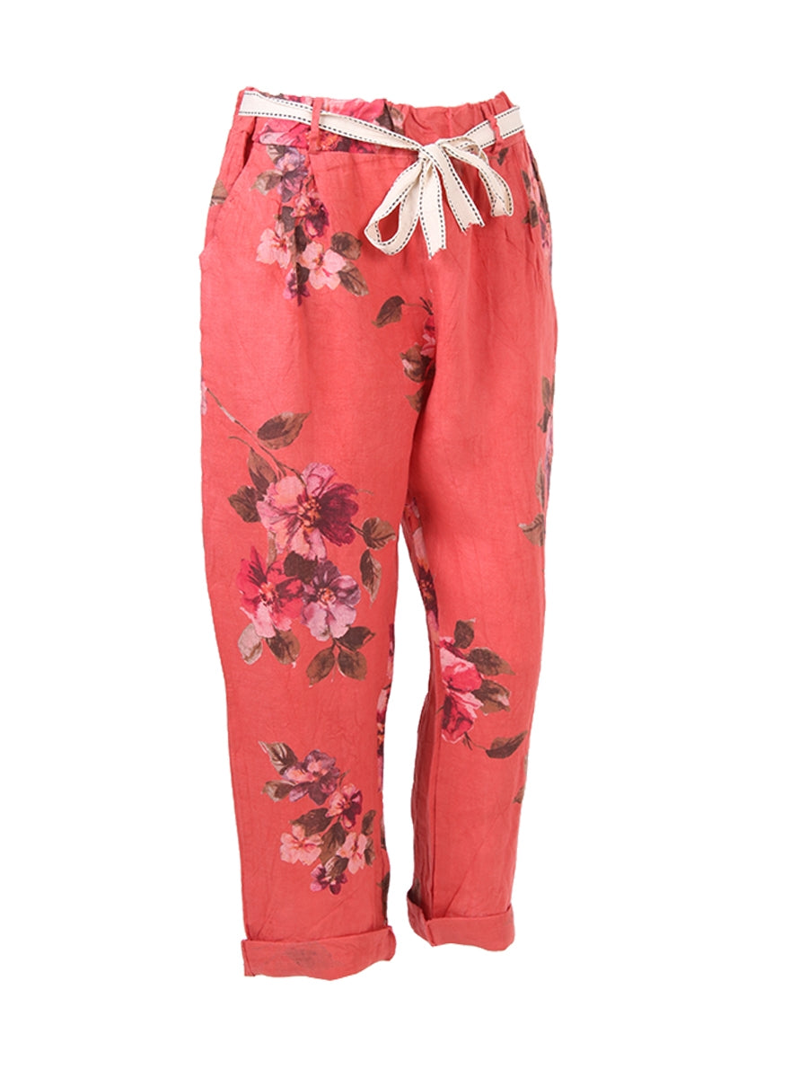 Floral Linen Trouser Sugar Poppy