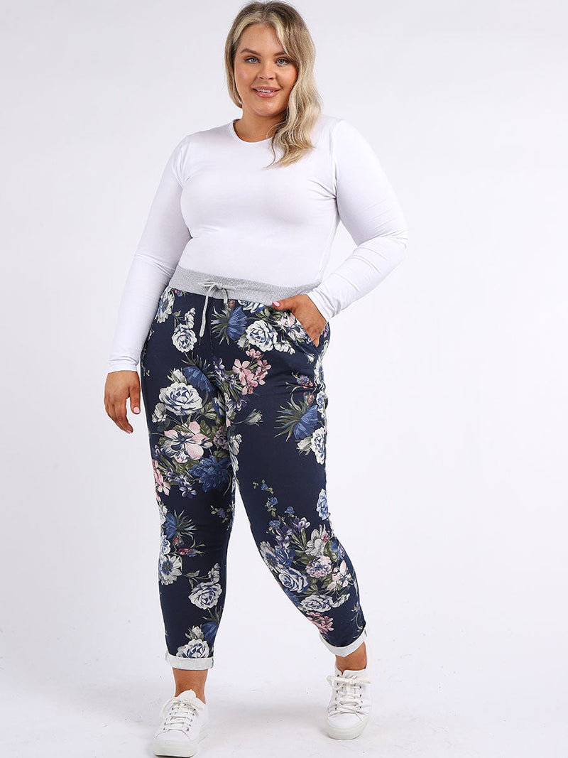 Floral Cotton Joggers Pant Navy
