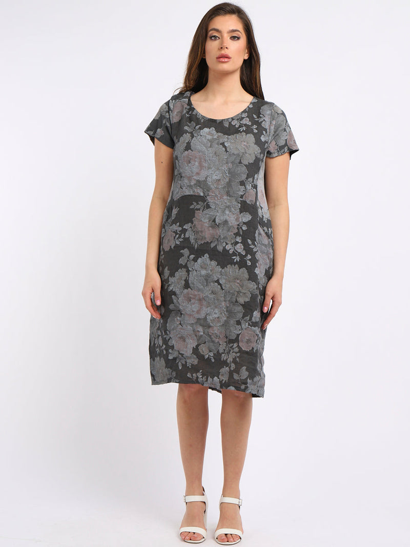 Women Floral Shift Dress Charcoal