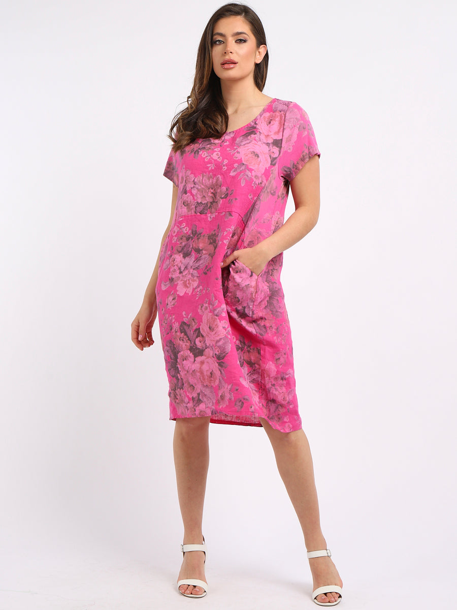 Women Floral Shift Dress Fuchsia