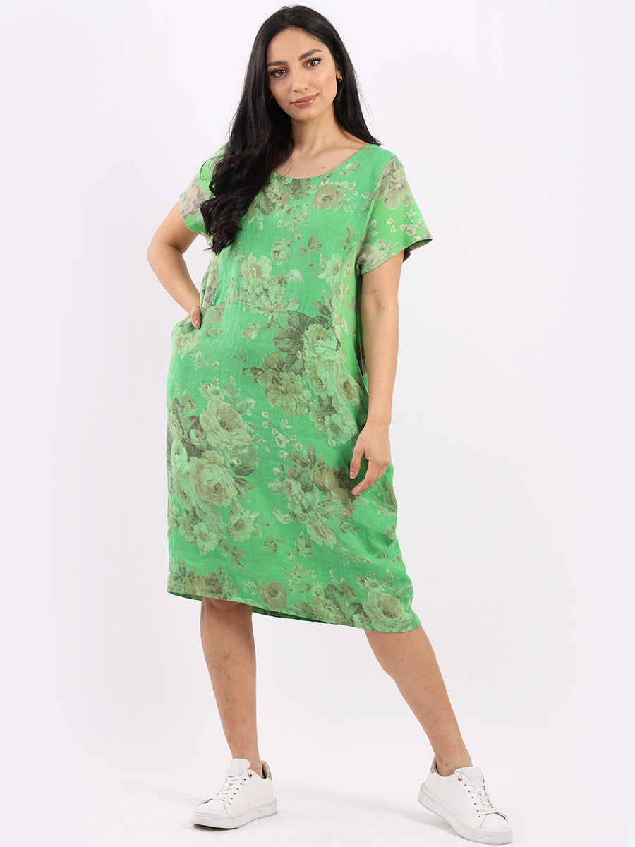 Women Floral Shift Dress Green
