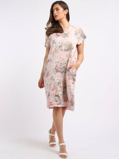 Women Floral Shift Dress Pink