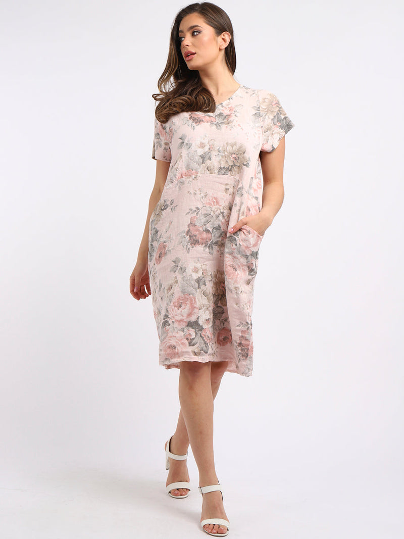 Women Floral Shift Dress Pink