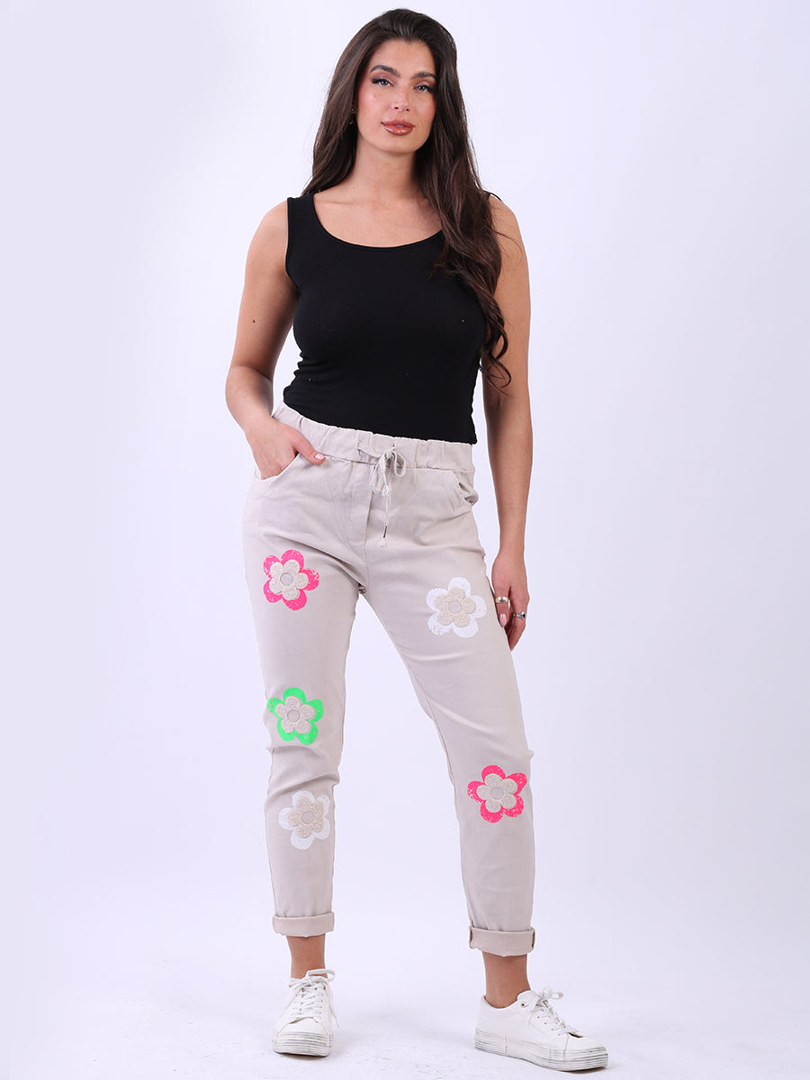 Women Floral Magic Pant Beige