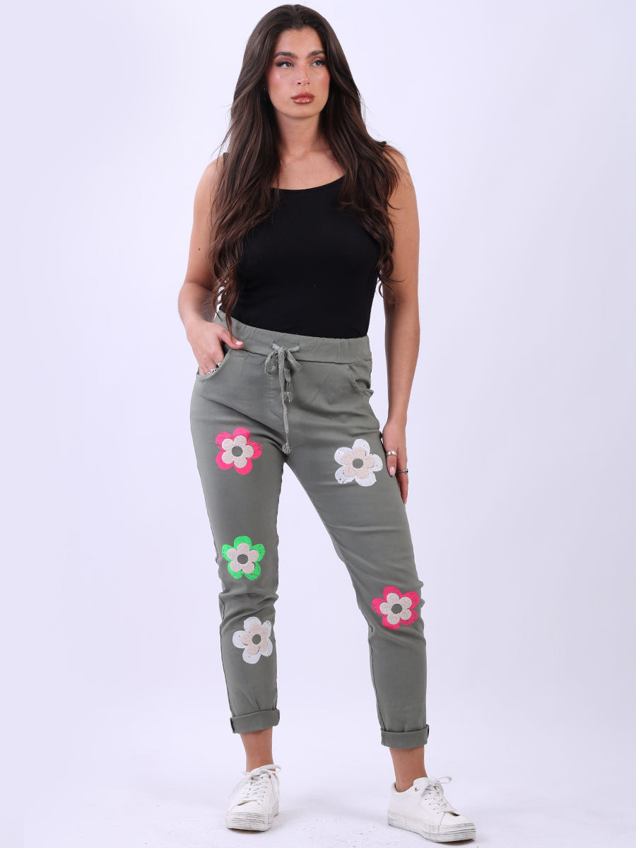 Women Floral Magic Pant Khaki 