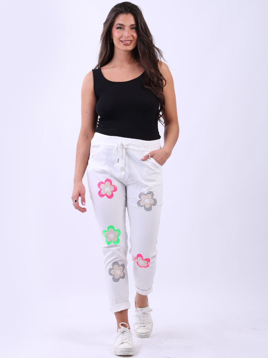 Women Floral Magic Pant Off White