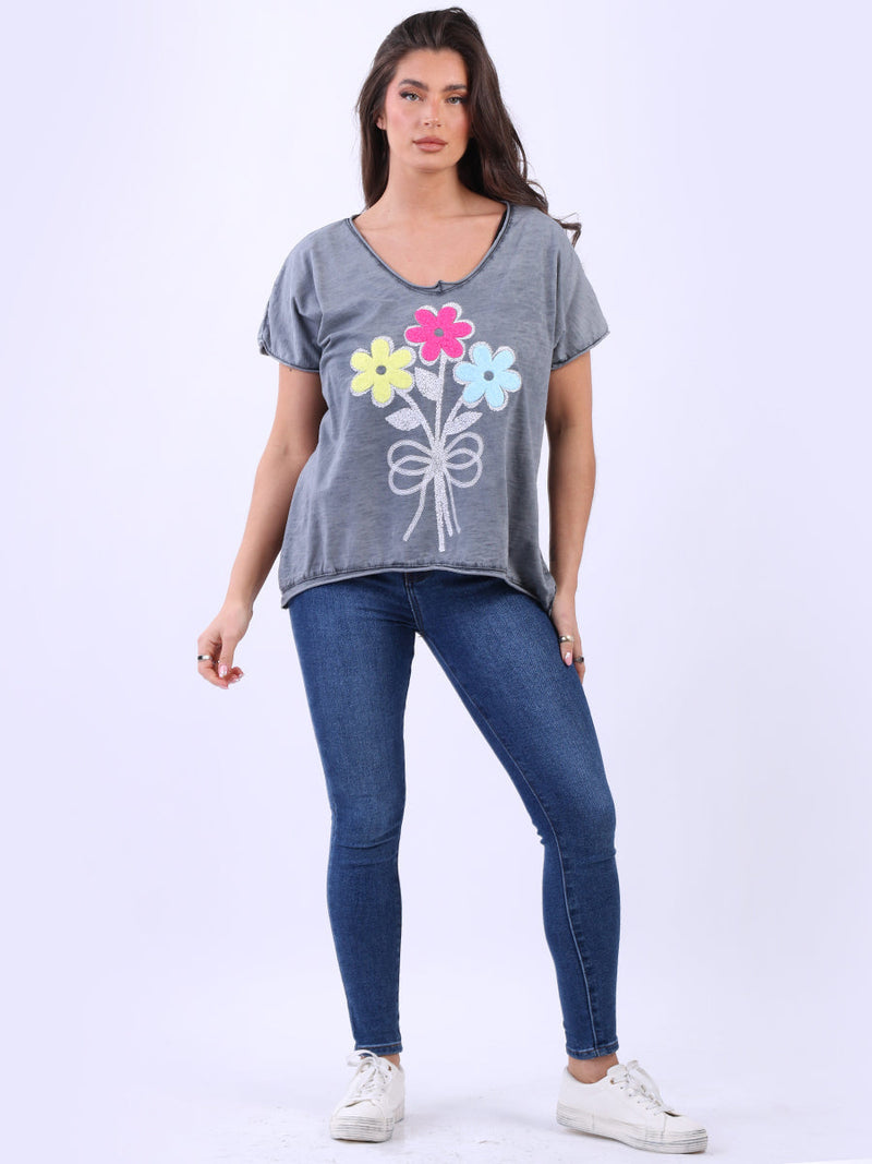 Vintage Wash Cotton Crop Tee Grey