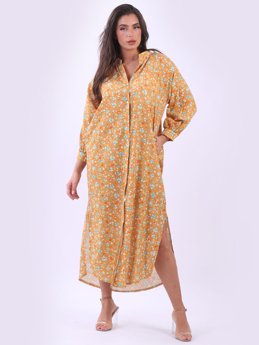  Floral Cotton Maxi Dress Mustard