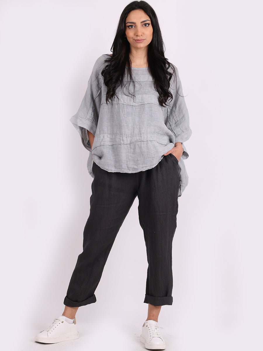 Plus Size Linen Top Light Grey