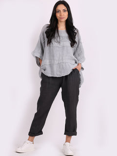 Plus Size Linen Top Light Grey