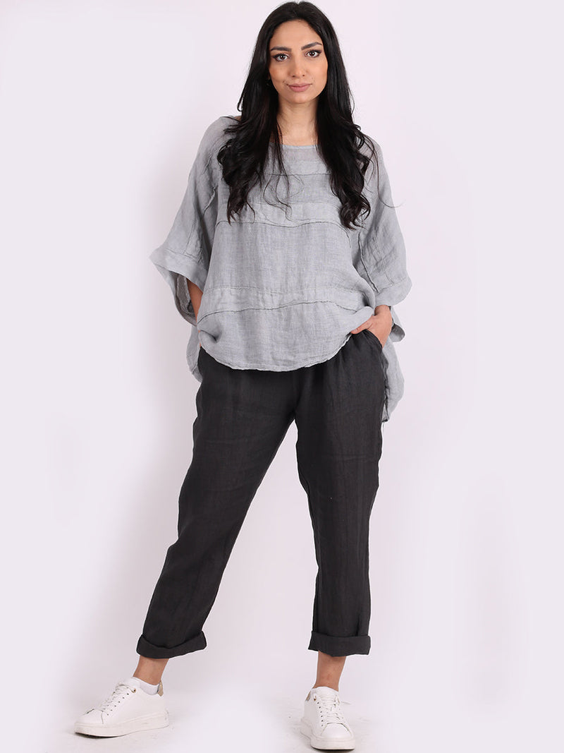 Plus Size Linen Top Light Grey