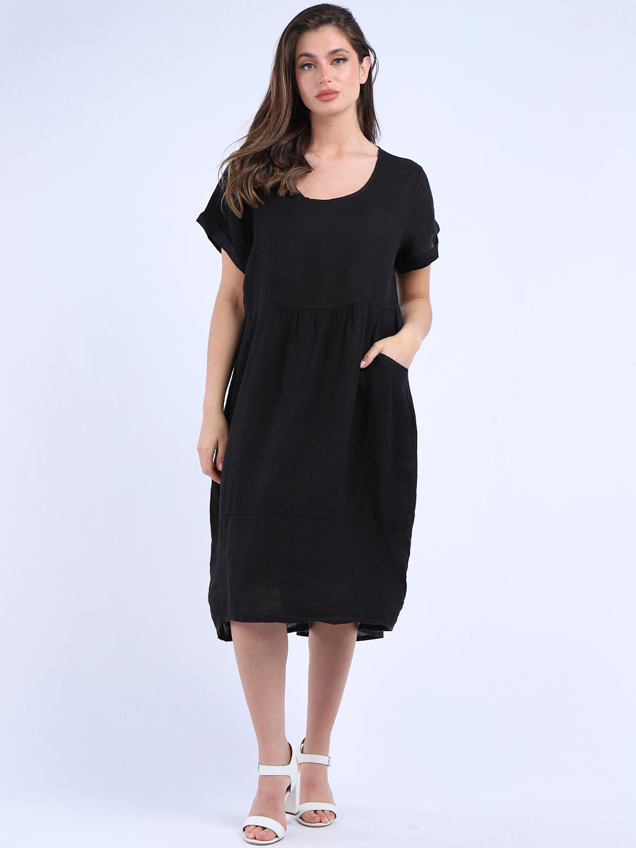 Plain Linen Quirky Dress Black