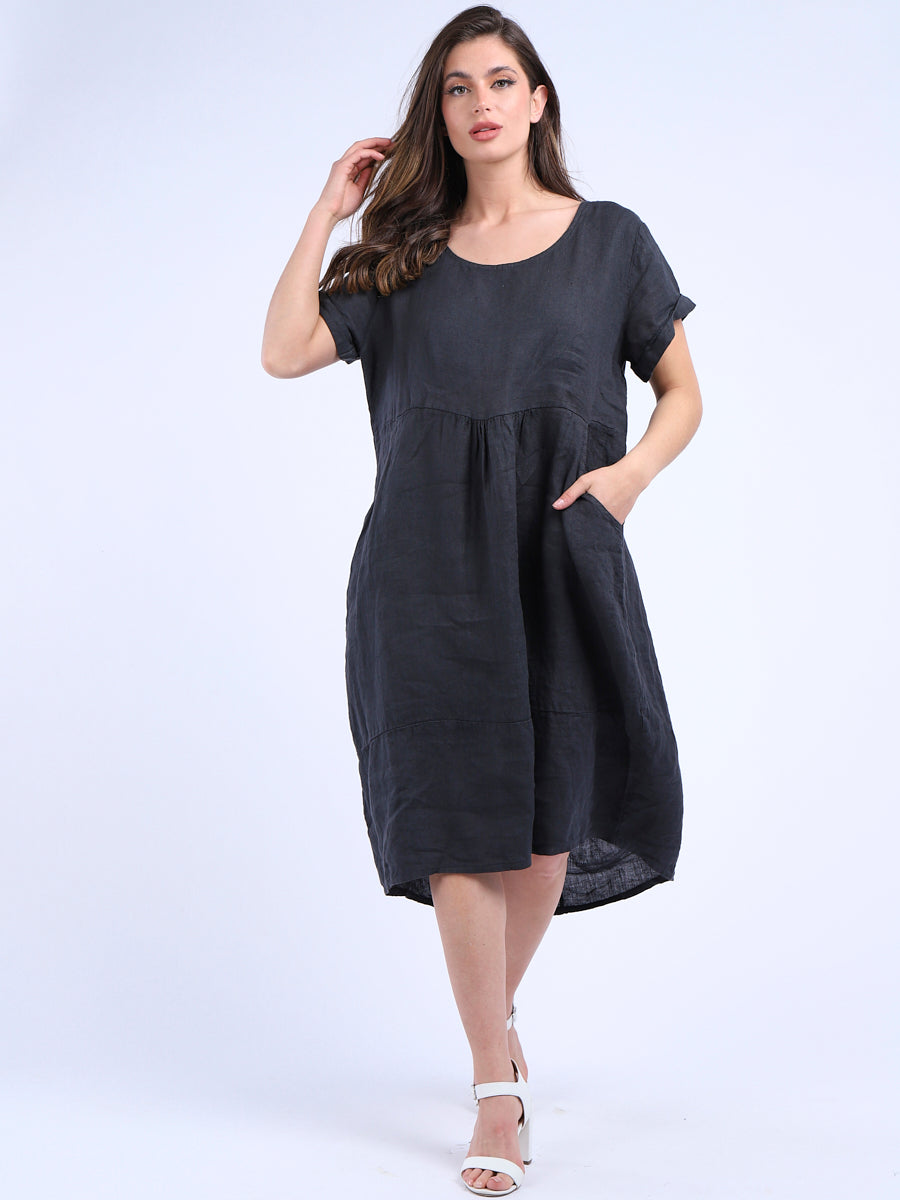 Plain Linen Quirky Dress Charcoal