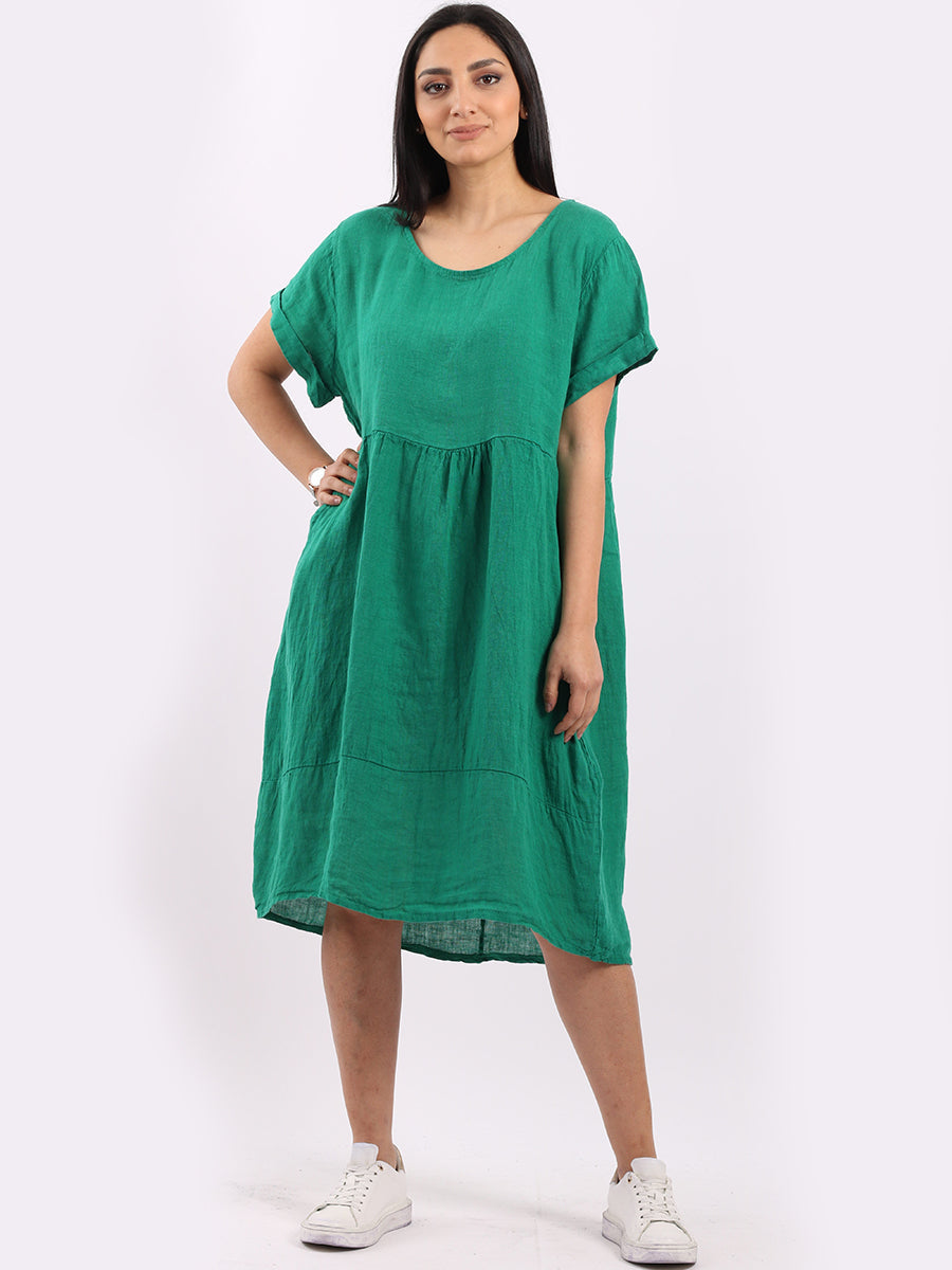 Plain Linen Quirky Dress Green