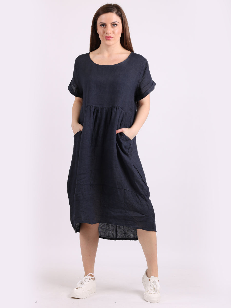 Plain Linen Quirky Dress Navy