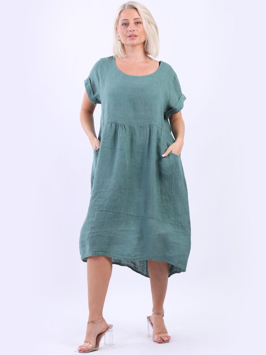 Plain Linen Quirky Dress Ocean Blue