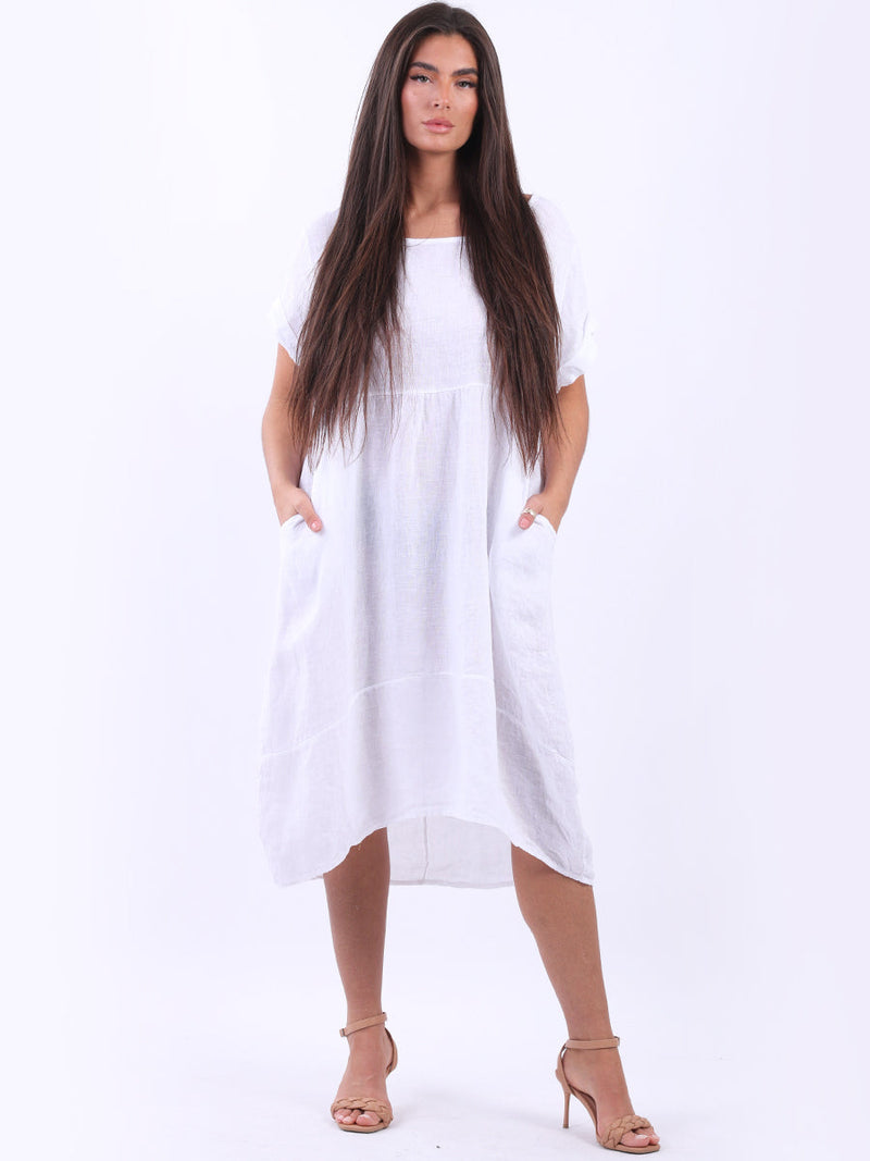 Plain Linen Quirky Dress Off White