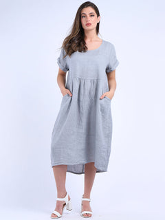 Plain Linen Quirky Dress Silver