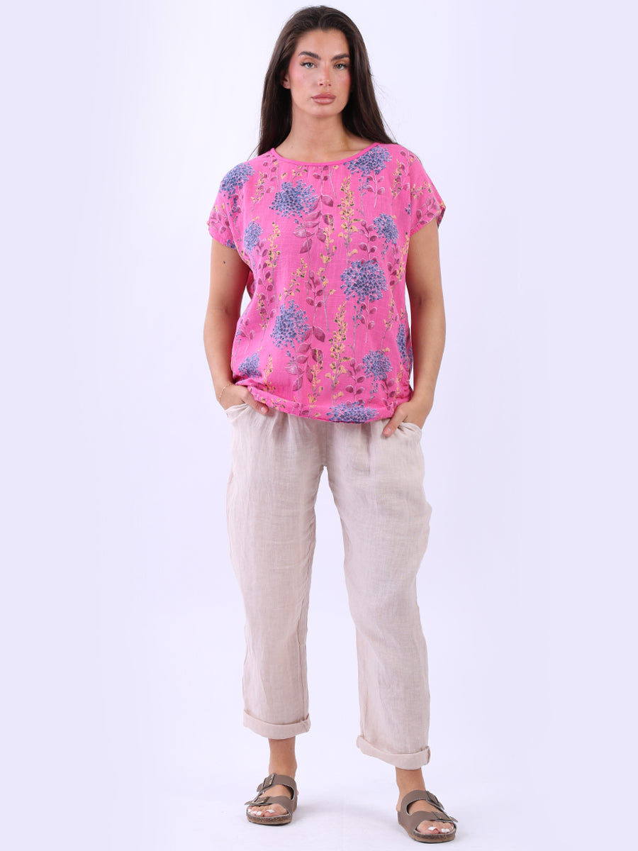 Cotton Baggy Crop Top Fuchsia