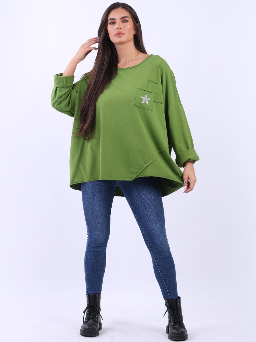 Lagenlook Cotton Tunic Top Lime Green