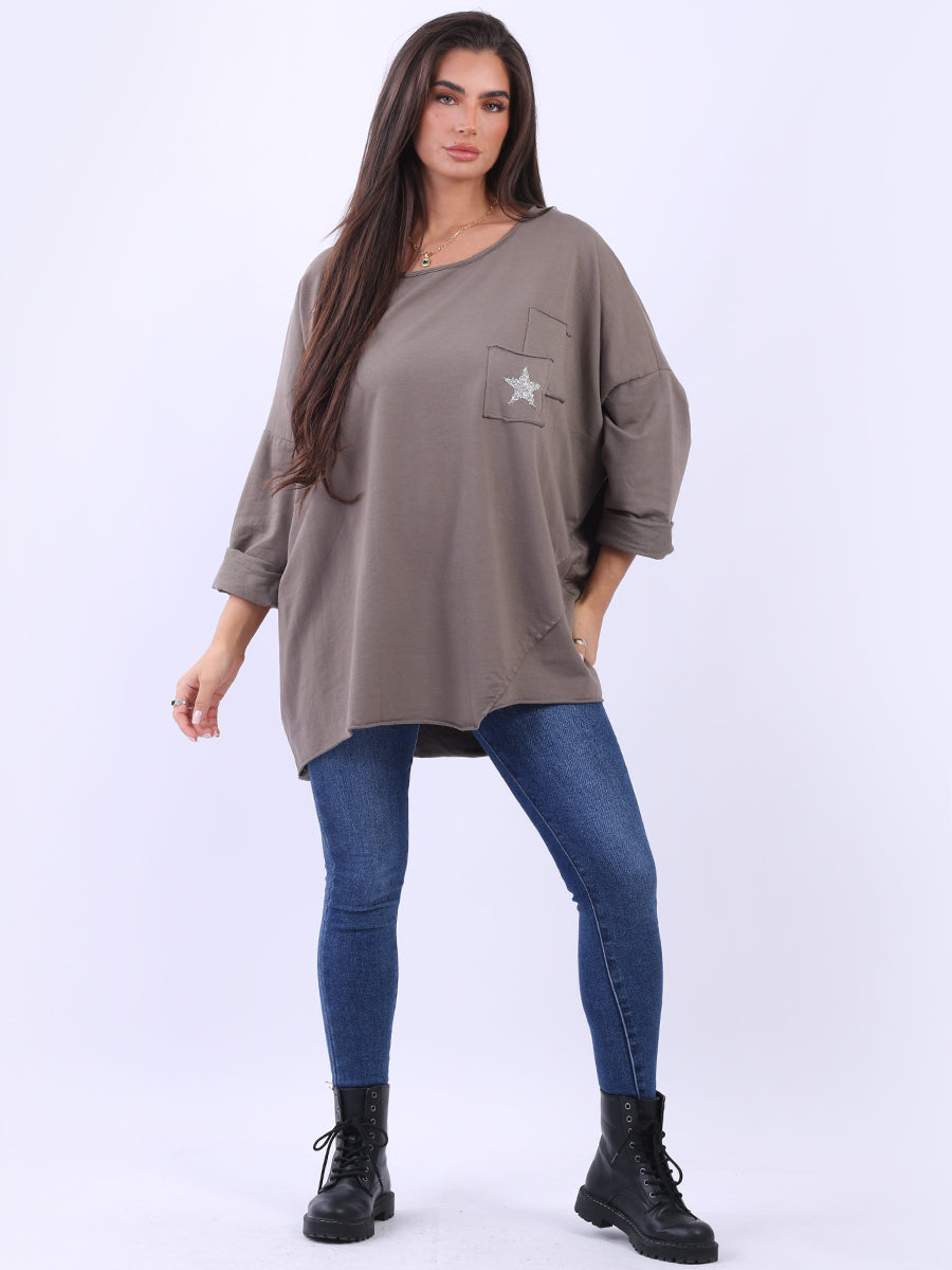 Lagenlook Cotton Tunic Top Mocha
