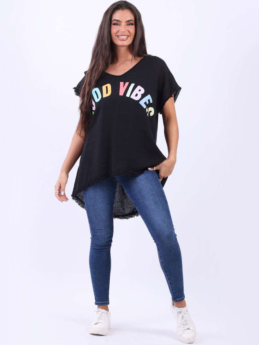 V-Neck Cotton Lagenlook T-Shirt Black