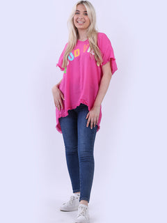 V-Neck Cotton Lagenlook T-Shirt Fuchsia