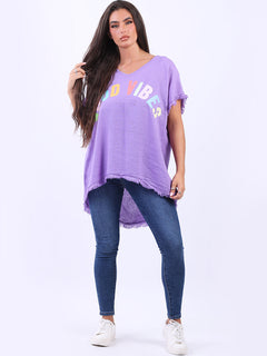 V-Neck Cotton Lagenlook T-Shirt Lilac