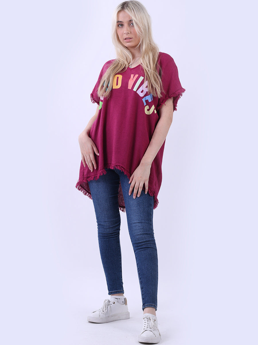 V-Neck Cotton Lagenlook T-Shirt Wine