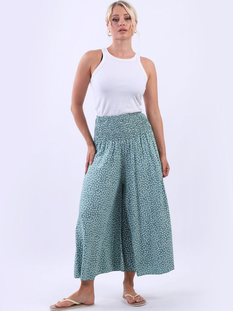 Wide Leg Floral Pant Ocean Blue