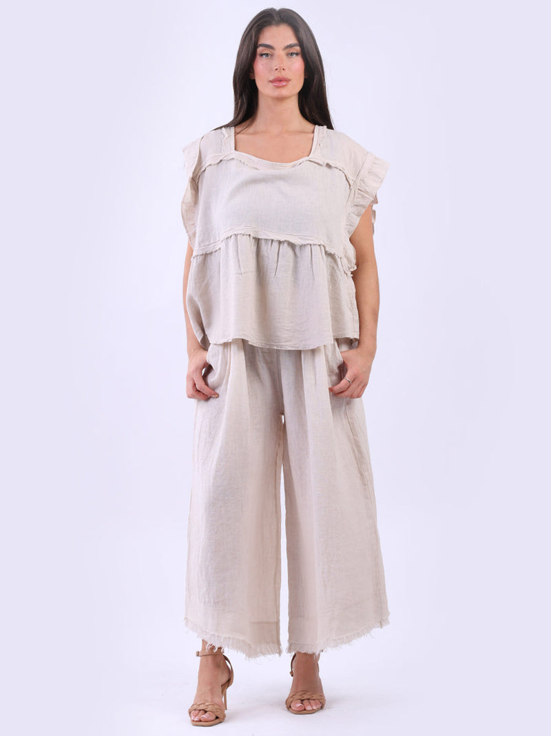 Hop Sack Linen Crop Boxy Top Beige