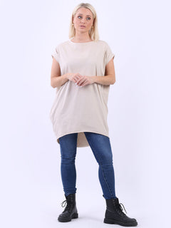 Women Solid Cotton Dress Beige