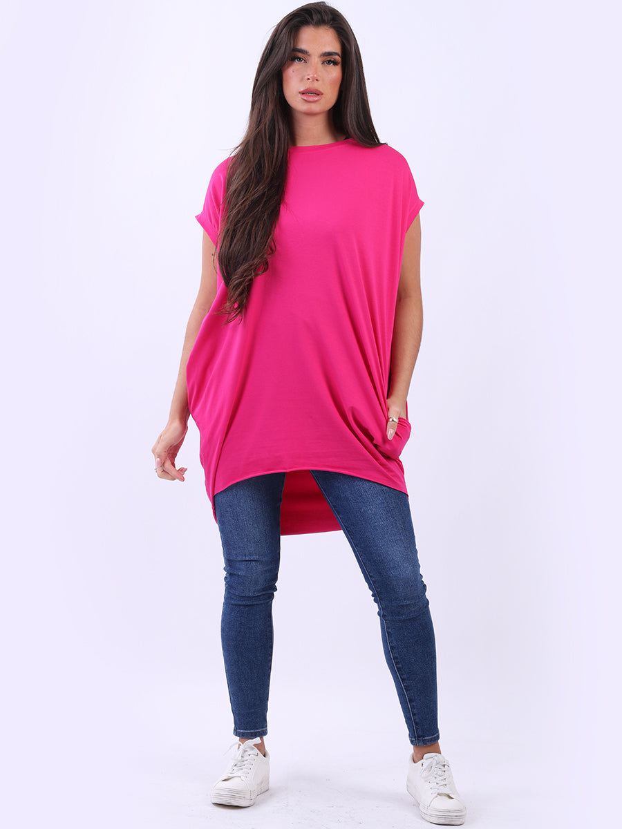 Women Solid Cotton Dress Fuchsia