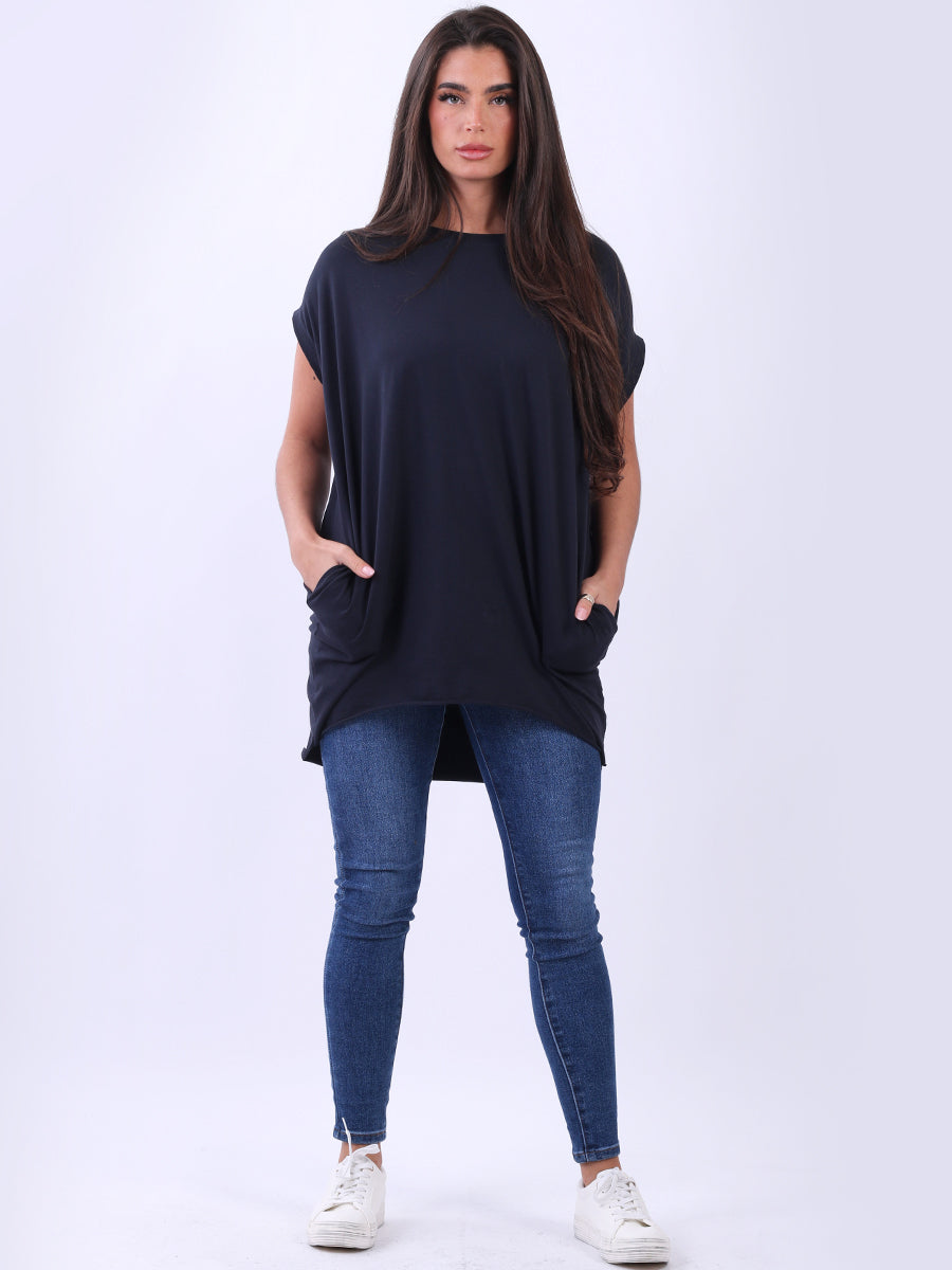 Women Solid Cotton Dress Navy