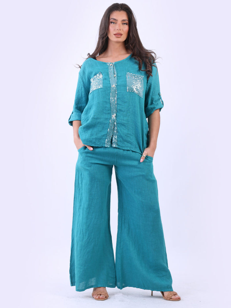 Wide Leg Linen Trouser Aqua