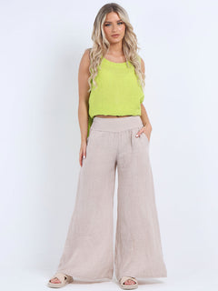 Wide Leg Linen Trouser Beige