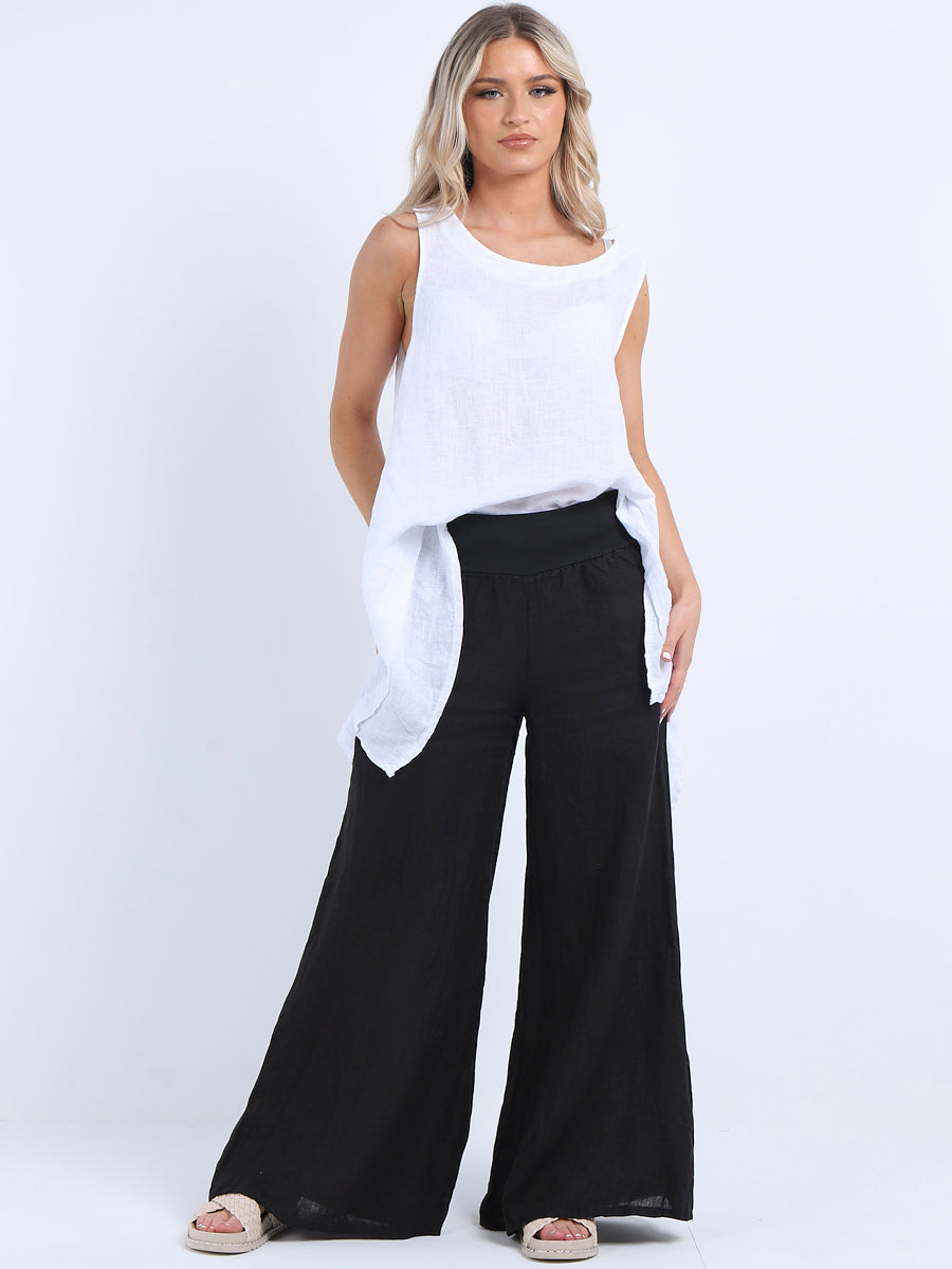 Wide Leg Linen Trouser Black