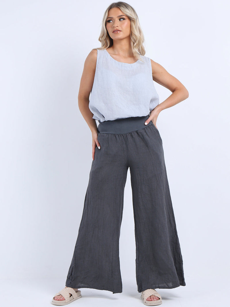 Wide Leg Linen Trouser Charcoal