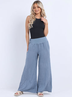 Wide Leg Linen Trouser Denim