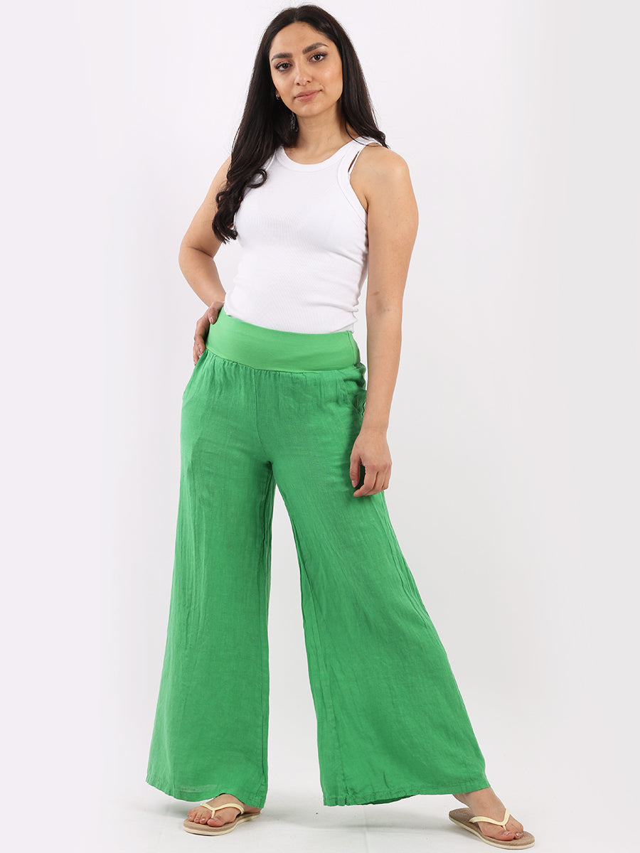 Wide Leg Linen Trouser Green