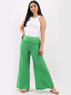 Wide Leg Linen Trouser Green