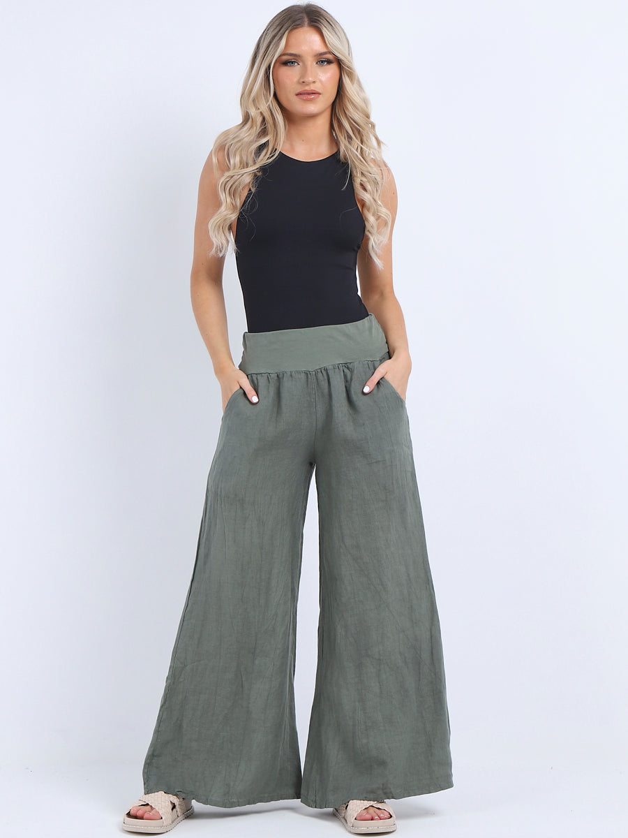 Wide Leg Linen Trouser Khaki