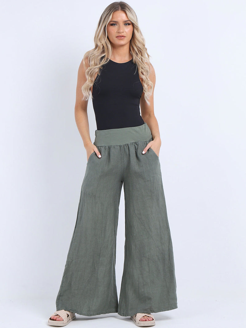 Wide Leg Linen Trouser Khaki