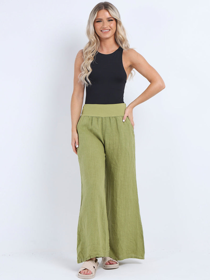 Wide Leg Linen Trouser Lime Green